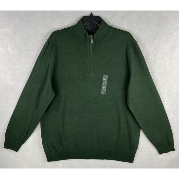 Club Room Men's XXL Quarter Zip Sweater Merino Wool Blend Dark Green NEW - Picture 2 of 11